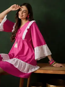 Sangria Women V-Neck Cotton Fit & Flare Above Knee Dresses