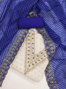 Panzora Geometric Woven Design Sequinned Chanderi Silk Unstitched Dress Material