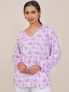 Global Desi Women Lavender V Neck Long Sleeves Floral Print Top