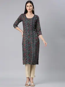 Neerus Geometric Printed Round Neck Straight Kurta