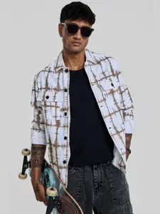 Snitch Men Spread Collar Abstract Printed Cotton Casual Tailored Jacket