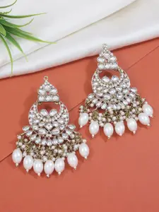 I Jewels Gold-Plated Contemporary Kundan & Pearl Studded Chandbalis