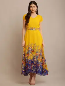 Raabta Fashion Floral Printed Georgette Maxi Dress