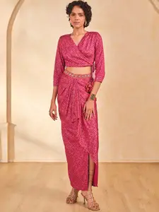 Global Desi Printed Top & Drape Skirt