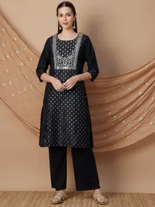 Melange by Lifestyle Floral Embroidered Sequinned Straight Kurta