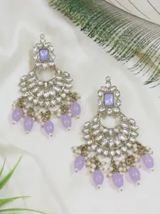 I Jewels Gold-Plated Contemporary Kundan Stud Chandbalis Earrings