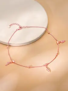 GIVA 925 Sterling Silver Rose Gold-Plated Delicate Leaf Single Anklet