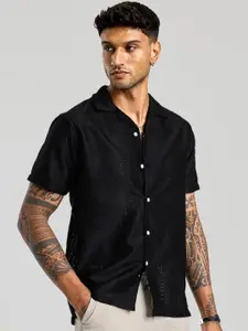 Snitch Men Smart Cuban Collar Textured Casual Shirt