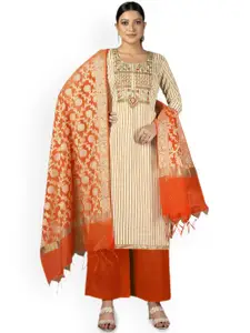 Maroosh Striped Embroidered Zari Unstitched Dress Material