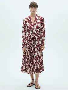MANGO Floral Print Satin A-Line Midi Dress