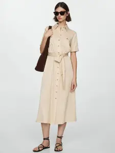 MANGO Satin-Finish Shirt Midi Dress