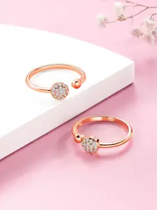 Peora Rose Gold-Plated Cubic Zirconia Studded Adjustable Toe Rings