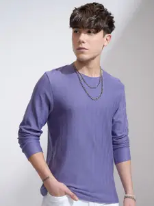 HIGHLANDER Men Self Design Round Neck Cotton Relaxed Fit T-shirt