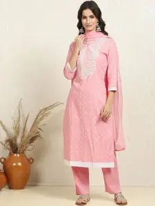 Biba Floral Embroidered Mirror Work Pure Cotton Unstitched Dress Material