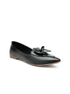 NATSHUZ Women Black Synthetic Embellished Pointed Toe Ballerinas Flats