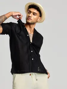 Snitch Men Smart Cuban Collar Textured Casual Shirt