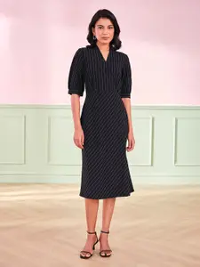 AND Women Striped V-Neck A-Line Dress