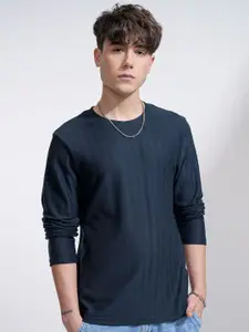 HIGHLANDER Men Self Design Round Neck Cotton Relaxed Fit T-shirt