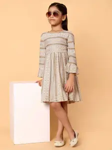 Indo Era Girls Ethnic Printed Cotton Fit & Flare Dress