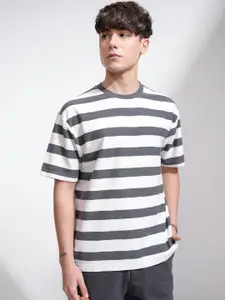 HIGHLANDER Men Striped Round Neck Cotton Relaxed Fit T-shirt