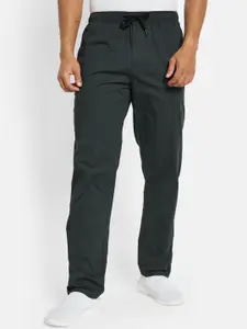 Octave Men Olive Cotton Mid-Rise Regular Fit Drawstring Track Pants