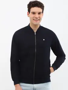 Allen Solly Men Stand Collar Solid Casual Bomber Jacket