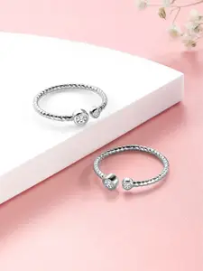 Peora Silver-Plated Cubic Zirconia Studded Adjustable Toe Rings
