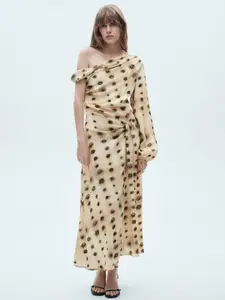 MANGO Printed Asymmetric Neck Maxi Dress