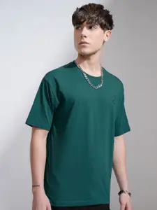 HIGHLANDER Men Solid Round Neck Cotton Relaxed Fit T-shirt