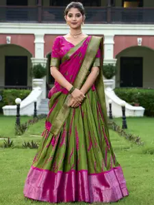 LOOKNBOOK ART Printed Dola Silk Ready to Wear Lehenga & Unstitched Blouse With Dupatta