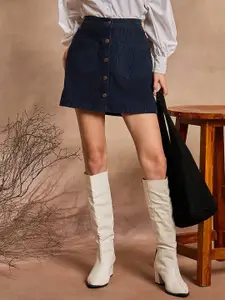 SASSAFRAS Women A-Line Front Button Mini Skirt