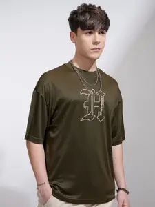 HIGHLANDER Men Typography Printed Round Neck Oversized T-shirt