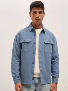 THE BEAR HOUSE Men Spread Collar Solid Pure Cotton Relaxed Fit Casual Shirt