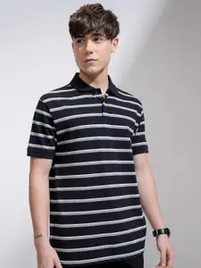 HIGHLANDER Men Striped Polo Collar Relaxed Fit T-shirt