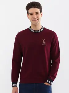 Allen Solly Maroon Cotton Long Sleeves Round Neck Men Sweatshirt
