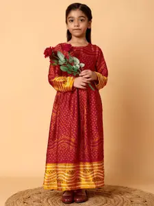 Indo Era Girls Polka Dot Printed Cotton A-Line Dress