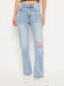 Madame Women Regular Fit Slash Knee Heavy Fade Mid-Rise  Jeans