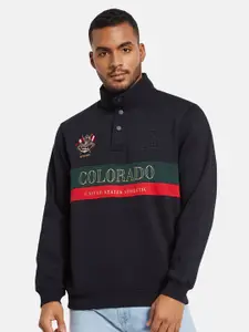 Octave Men Typography Printed Mock Collar Long Sleeves Pullover Sweatshirt