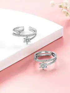 Peora Silver-Plated Cubic Zirconia Studded Adjustable Toe Rings