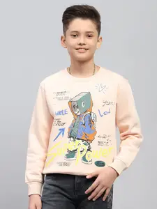 Monte Carlo Boys Printed Peach Round Neck Sweatshirt