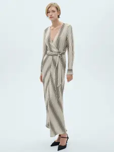 MANGO Striped Belted Maxi Dress with Slit