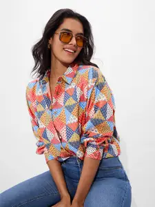 The Souled Store Women Spread Collar Abstract Printed Cotton Relaxed Fit Casual Shirt