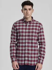 Snitch Men Smart Button-Down Collar Tartan Checked Cotton Casual Shirt