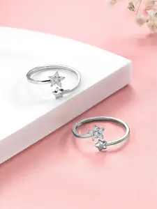 Peora Silver-Plated Cubic Zirconia Studded Adjustable Toe Rings