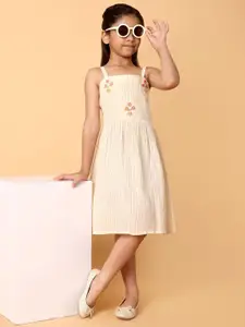 Indo Era Girls Floral Embroidered Cotton Fit & Flare Dress