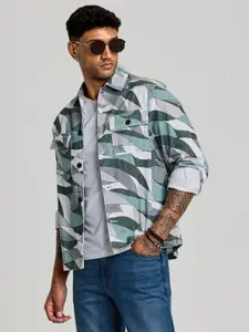 Snitch Men Spread Collar Abstract Printed Cotton Casual Tailored Jacket