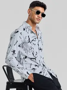 Snitch Men Smart Spread Collar Abstract Printed Cotton Casual Shirt