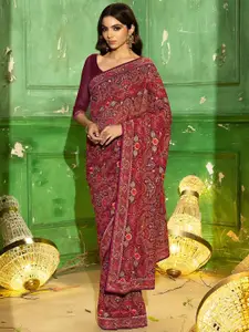 Soch Floral Embroidered Beads and Stones Poly Georgette Saree