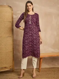all about you Women Ethnic Printed With Embellished Details Straight Kurta