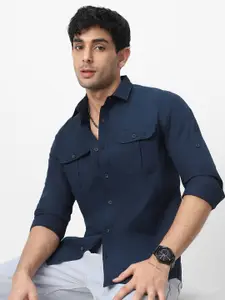 Urbano Fashion Men Spread Collar Solid Cotton Casual Shirt